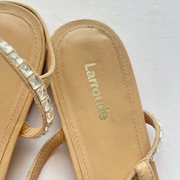Larroude Womens Lola Beige Flat Sandals Size 7.5 Embellished‎ Rhinestones Strap - Picture 2 of 6